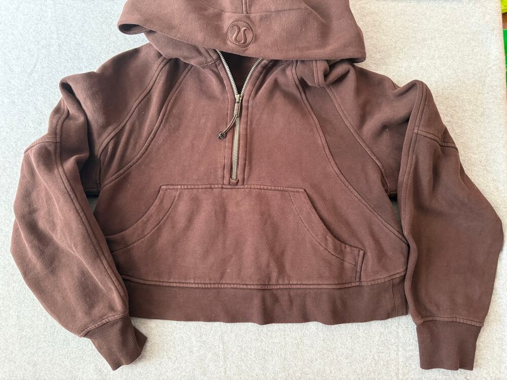 Lululemon scuba chocolate brown oversized hooded xs/s square size dot